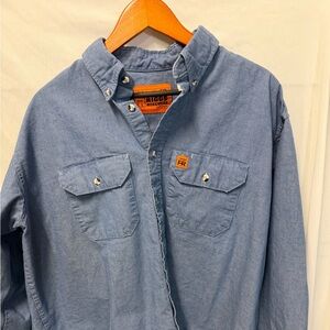 Men's Wrangler Riggs Workwear FR Blue Denim Shirt Men’s XL